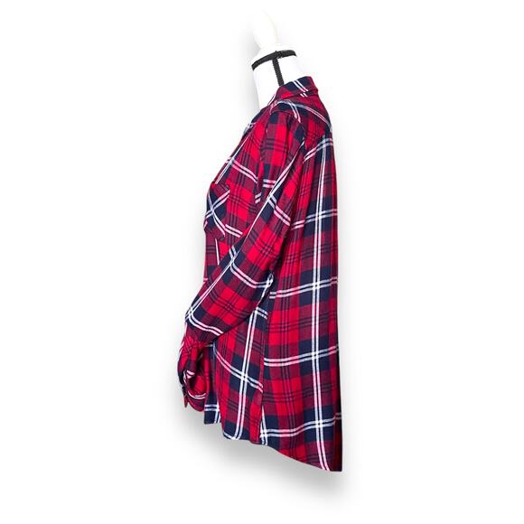 Rails Hunter Plaid Flannel Shirt S/M Cherry Red Navy White Button Long Sleeve - Picture 8 of 13